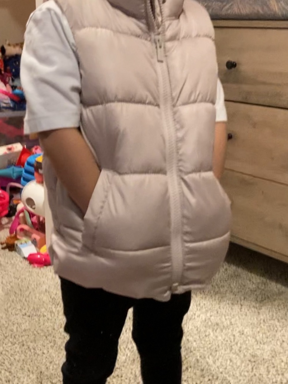 Girls Old Navy puffer Vest - Light Taupe/pink